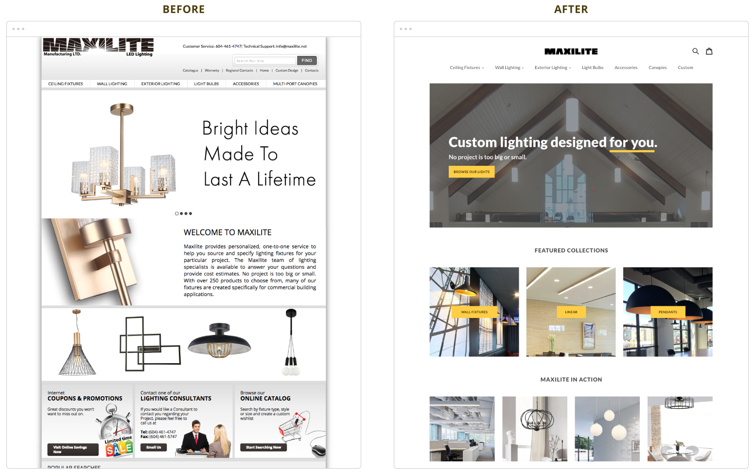 Before and after screenshots of the home page.