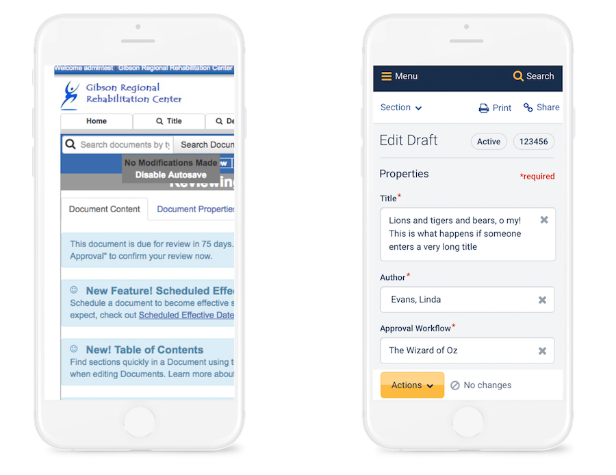 Before and after screenshots of the text editing interface on mobile.